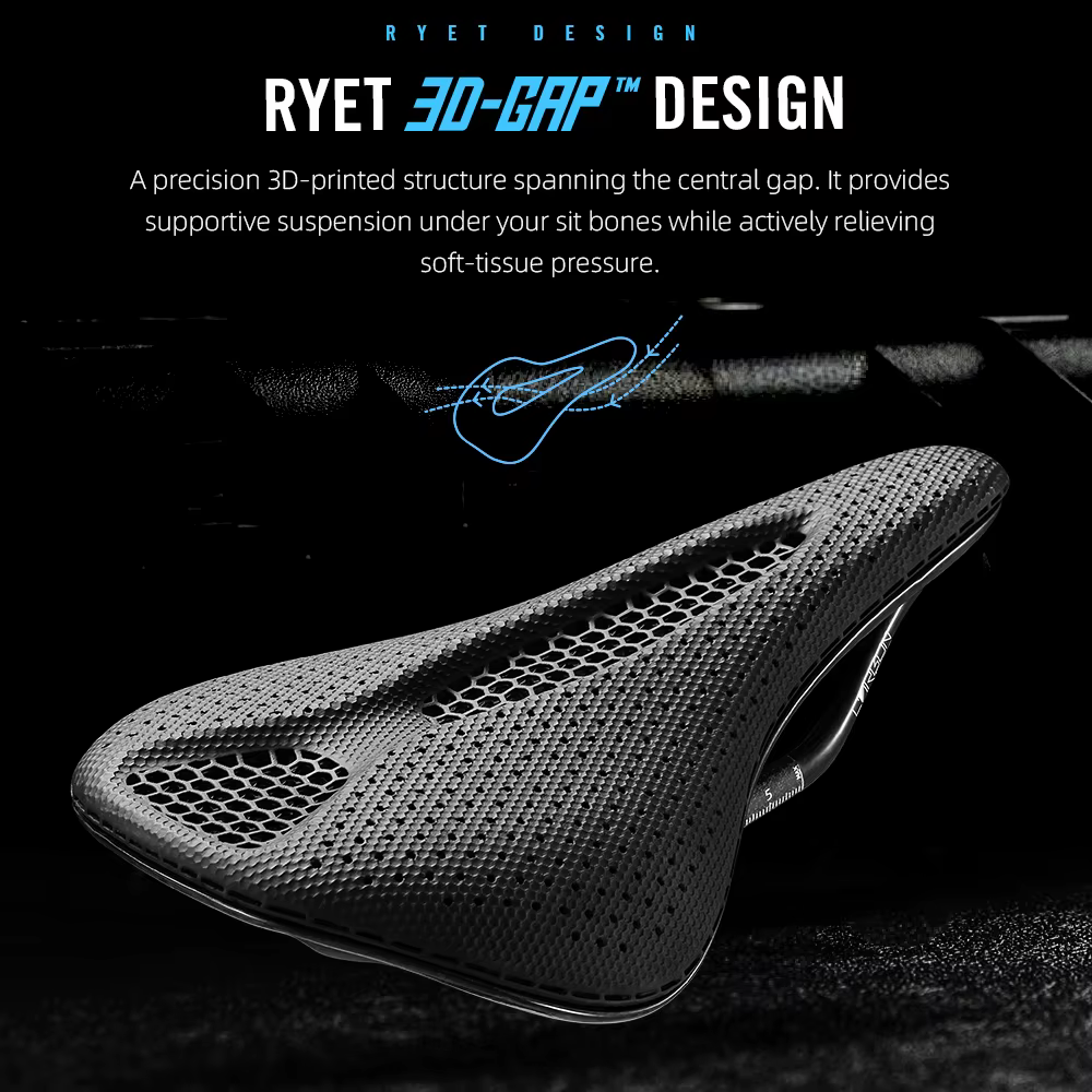 Selle de vélo RYET en carbone imprimée en 3D 145/155MM 190g 7*9 pour hommes et femmes