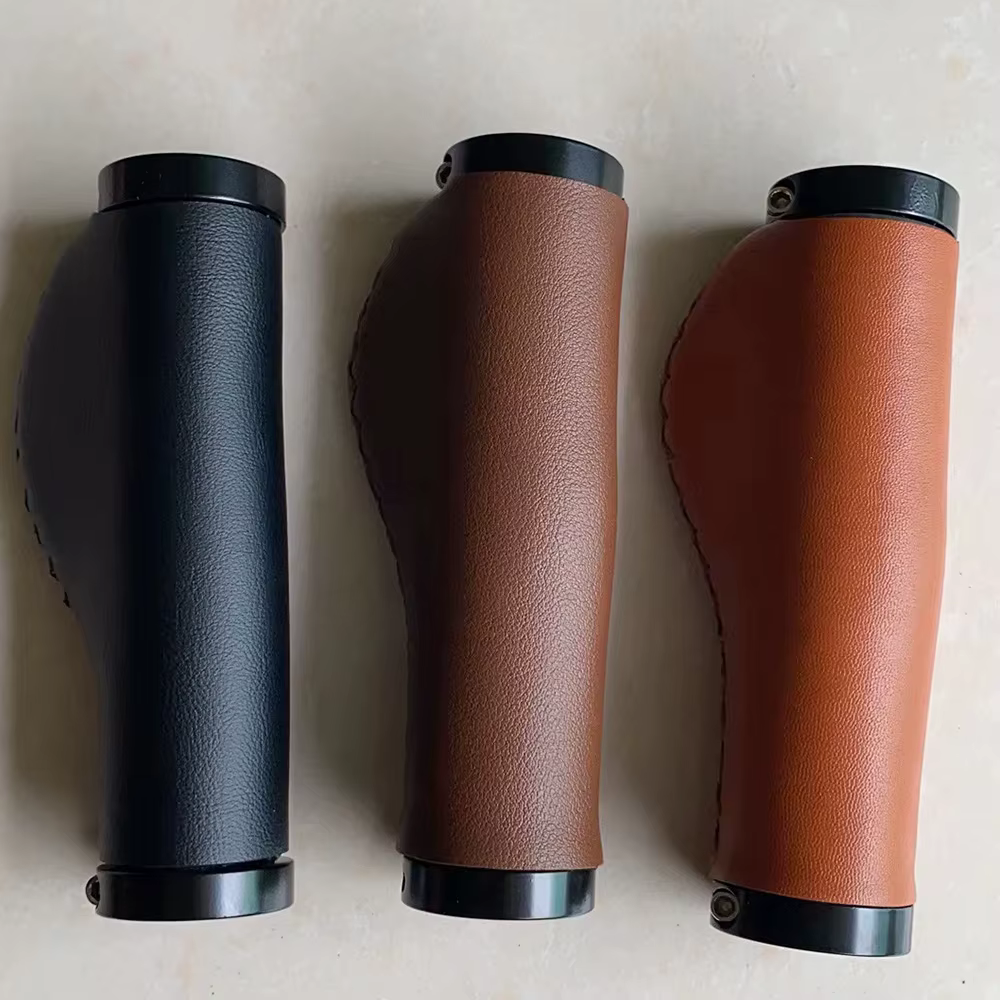 Housse de guidon de vélo en simili cuir marron foncé
