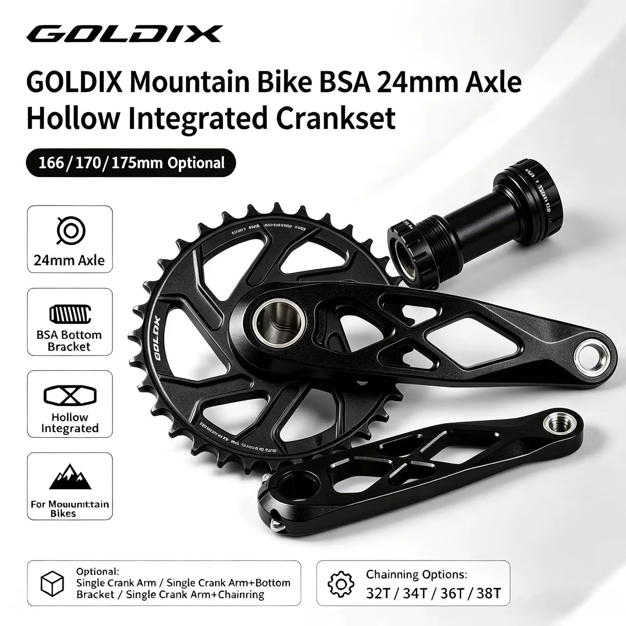 Pédalier de vélo de montagne BSA 24 mm 165 170 175 mm R-SPEC Trail Hollow pour DH AM XC compatible Shimano SRAM