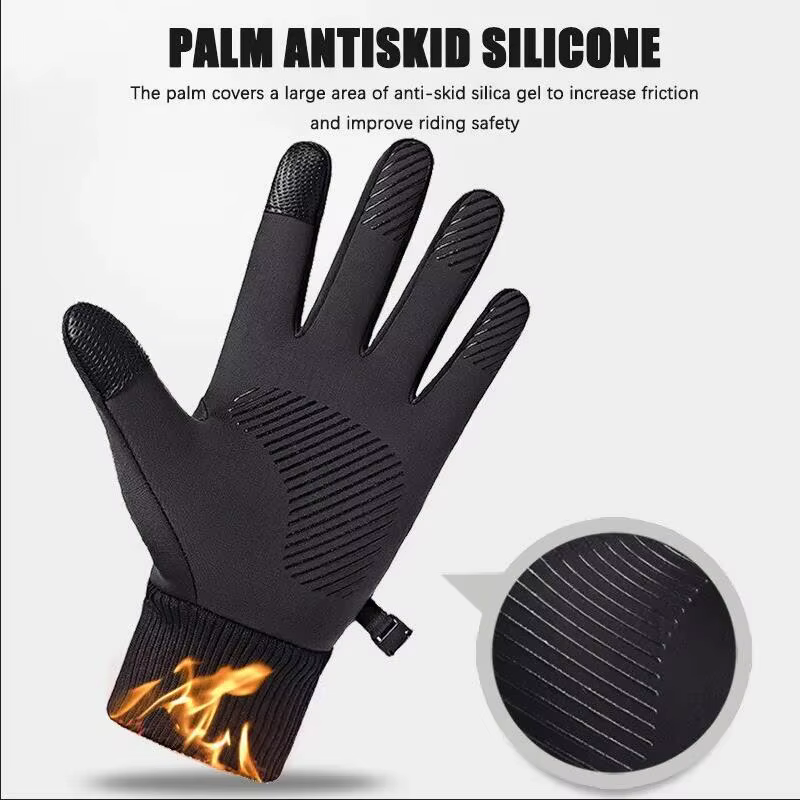 Ensemble de gants de cyclisme imperméables avec doublure en tissu tactile en laine