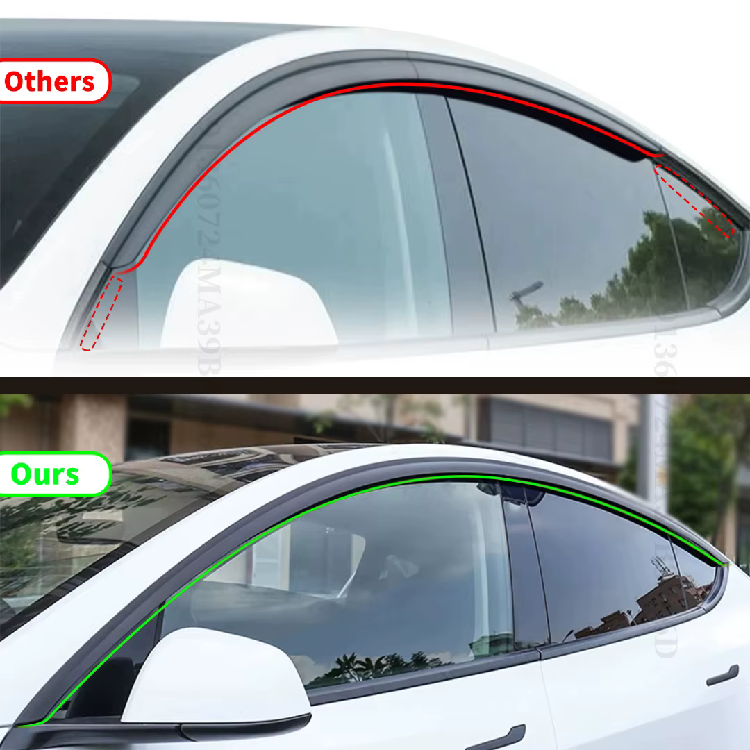 Kit de réglage de style de voiture pour Tesla modèle Y 2019 – 2023, 4 pièces, visières de fenêtre, déflecteur de vent, protection contre la pluie, front