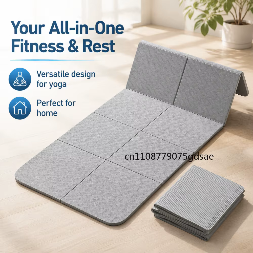 Tapis de yoga pliable, silencieux, écologique, pliable, pour voyage, fitness, exercices, double face, antidérapant, pour Pilates et entraînements au sol, danse