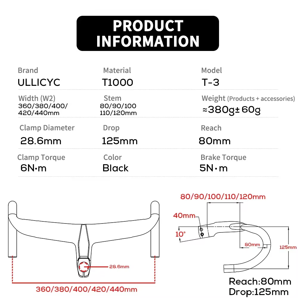 Guidon de vélo de route en carbone avec support
