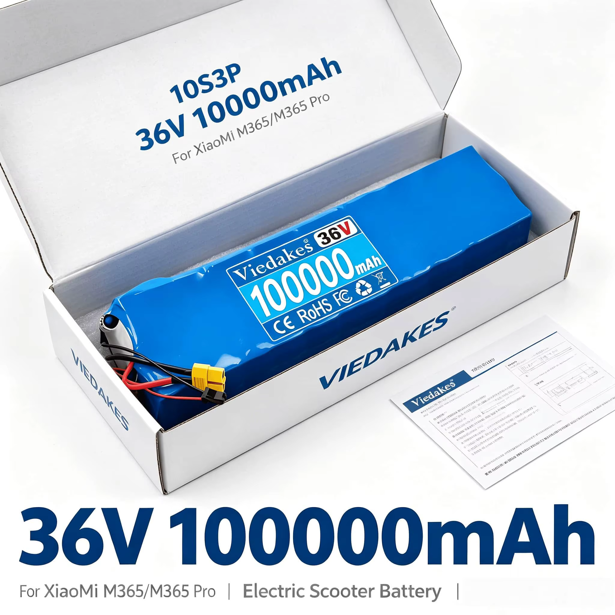 ✨ Batterie VIEDAKES 18650 10S3P 36V 100000mAh pour XiaoMi M365 Pro avec interface personnalisable et système BMS fiable
