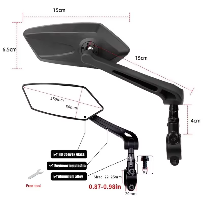 Rétroviseur de vélo, guidon rotatif réglable