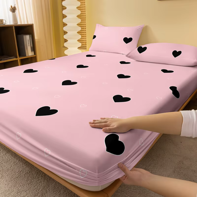 1 drap-housse mat imprimé géométrie simple et moderne en forme de cœur, housse de lit imprimée pour chambre à coucher, literie (hors taies d'oreiller)