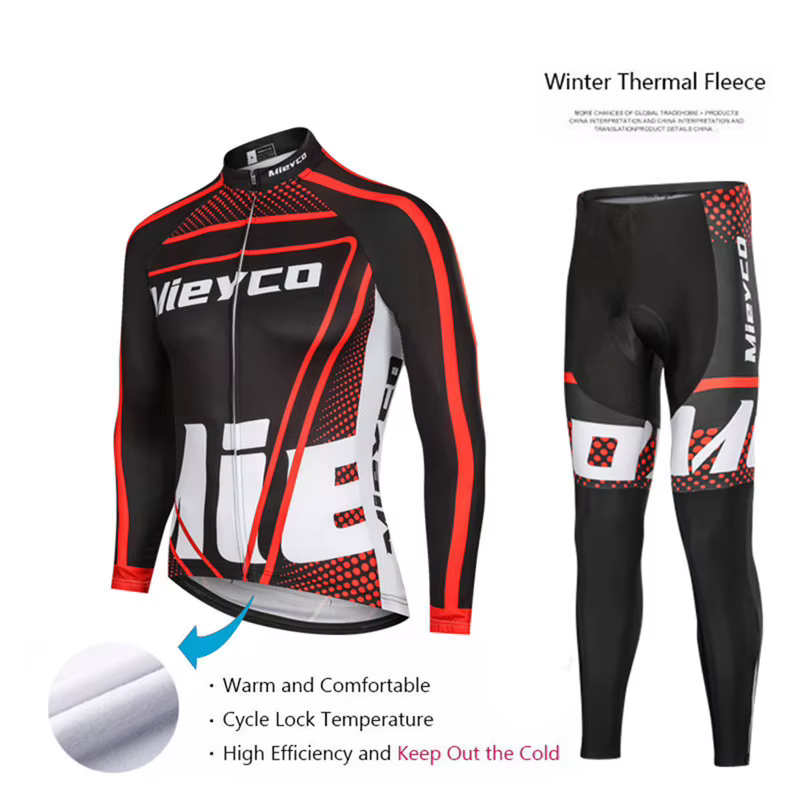 Hommes hiver vêtements de cyclisme thermique polaire à manches longues Maillot ensemble chaud respirant séchage rapide