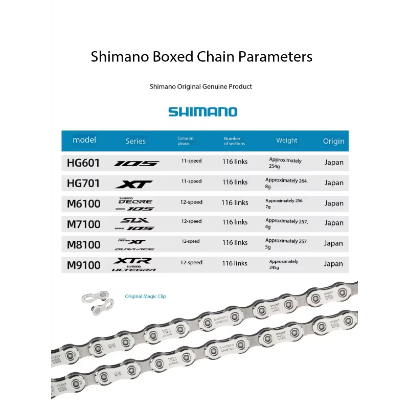 Chaîne SHIMANO 105 UT XT HG601 HG701 HG901 M6100 M7100 M8100 11/12 vitesses en boîte