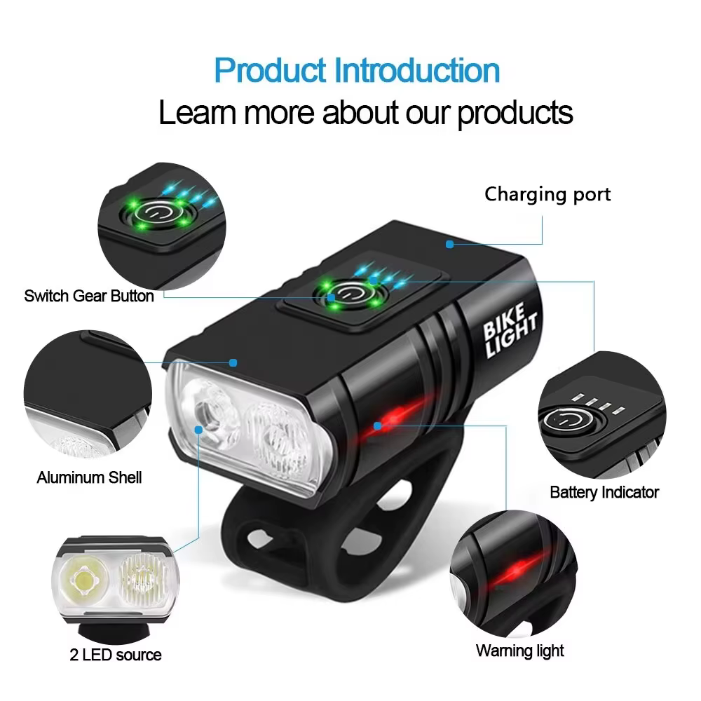 Lampe de poche LED aste USB pour vélo, éclairage avant de vélo, lampe de sauna de vélo, lampe VTT, 6 modes, BK02, T6