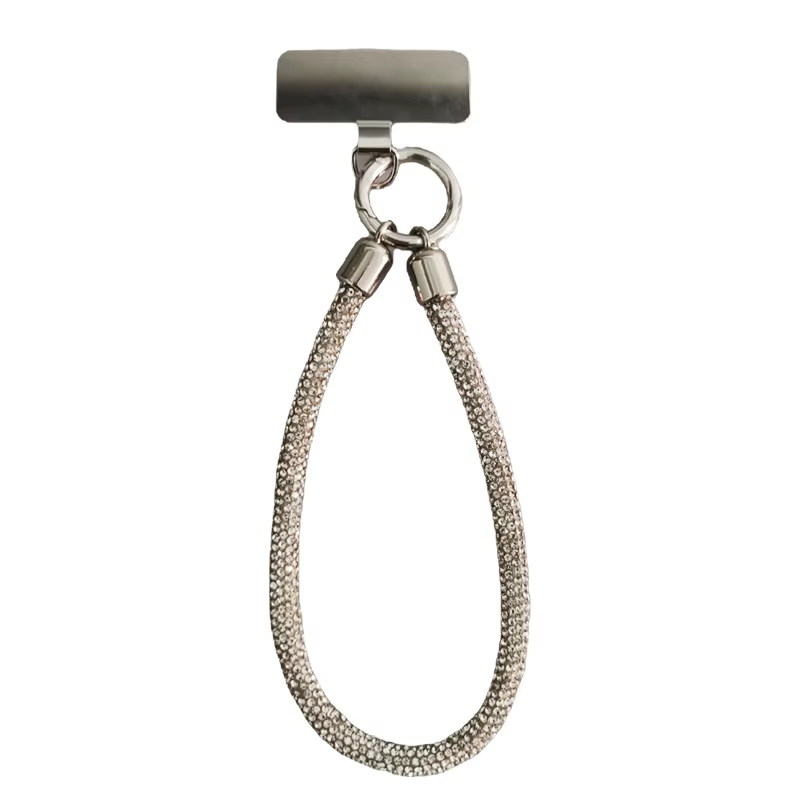Lanière de téléphone de luxe entièrement sertie de diamants avec clip métallique, chaîne courte universelle, accessoire de poignet pour téléphone portable
