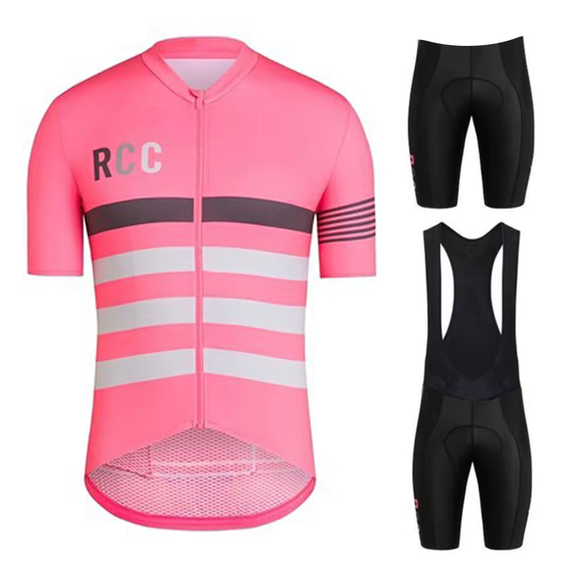 Ensemble de maillot de cyclisme rose RCC à manches courtes pour hommes