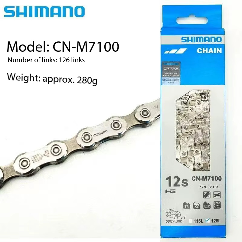 Chaîne de vélo de sport VTT professionnelle SHIMANO CN-M7100 CN-M8100 12 vitesses 126L HG+ SIL-TEC Connecteurs à changement de vitesse rapide et fluide