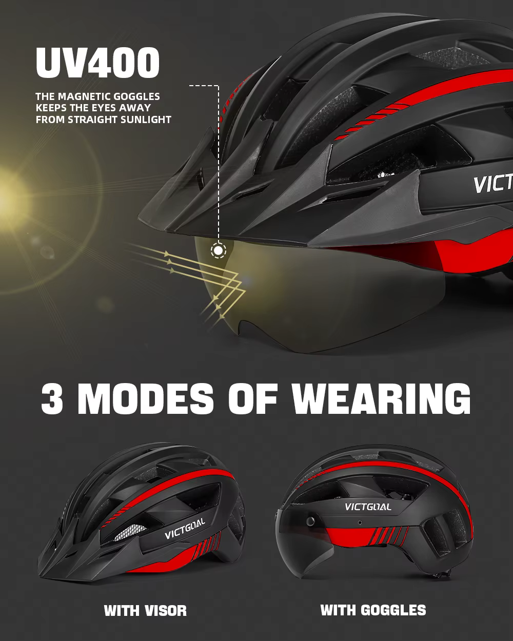 VICTGOAL casque de vélo Rechargeable USB avec visière lunettes feu arrière Scooter électrique vtt casquettes