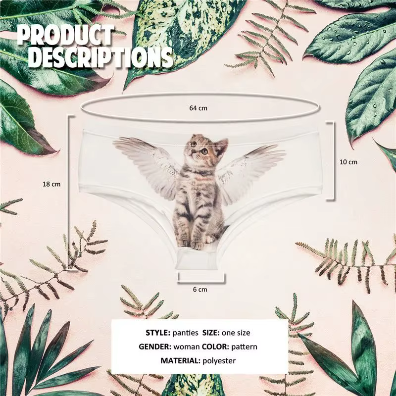 Femmes culottes impression 3D culottes sans couture femmes sous-vêtements ange chat dessin animé imprimé belle Push Up slips Lingerie string pour femme