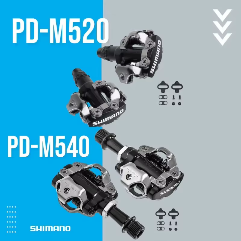 Pédales VTT Shimano PD-M520/M540 de qualité professionnelle SPD à dégagement multiple - avec caleçons SH51 pour un cyclisme durable sur sentier et en montagne