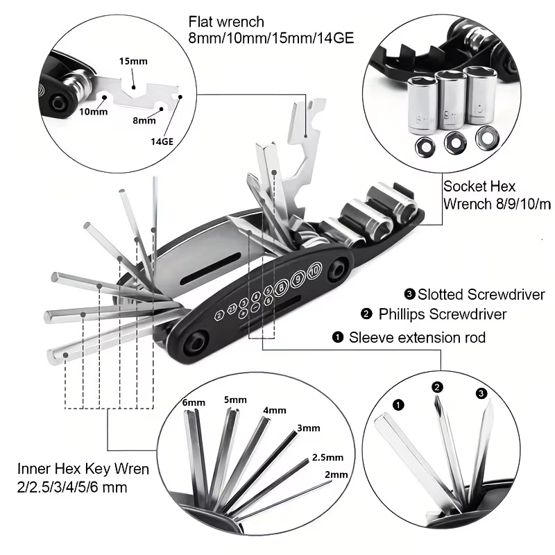 Kit d'outils multifonction pour vélo 16-en-1