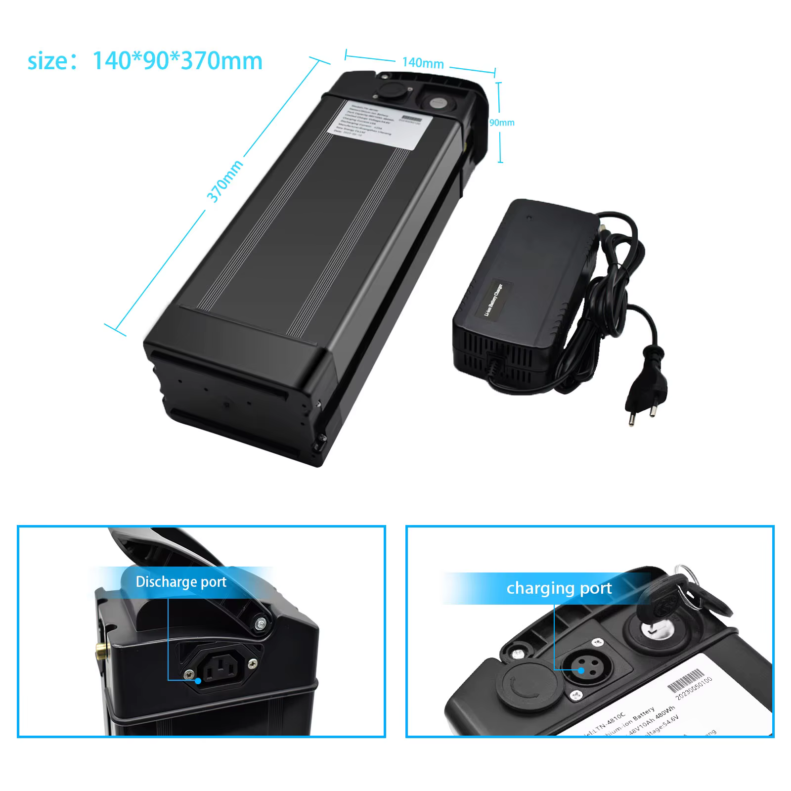 Batterie de vélo électrique 18650/21700 Cell 48V 15Ah 17Ah 19.2Ah 24Ah 25Ah