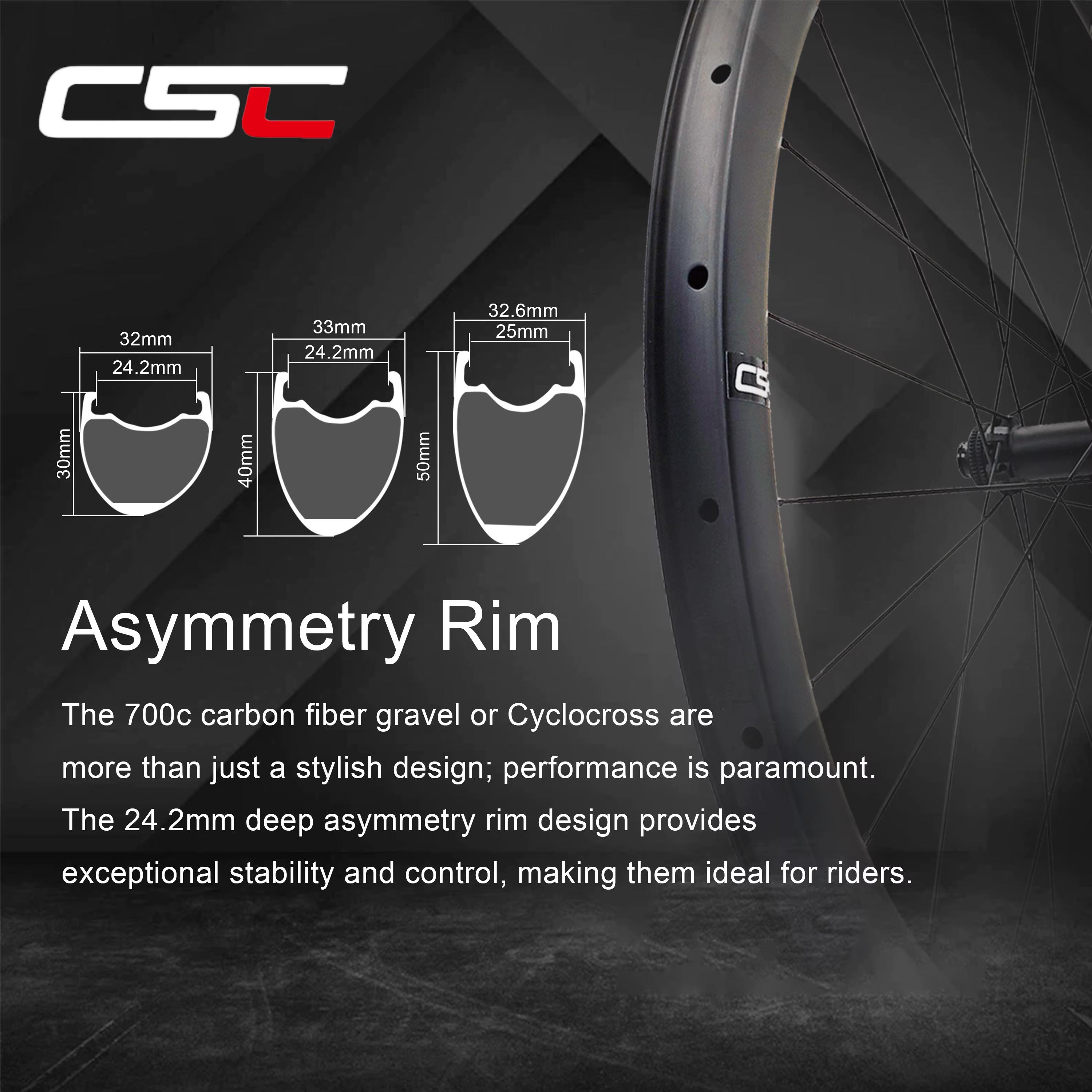 CSC gravier vélo largeur intérieure 24.2mm/25mm roues en carbone pilier 2015 rayons 36T cliquet asymétrie jante tirer