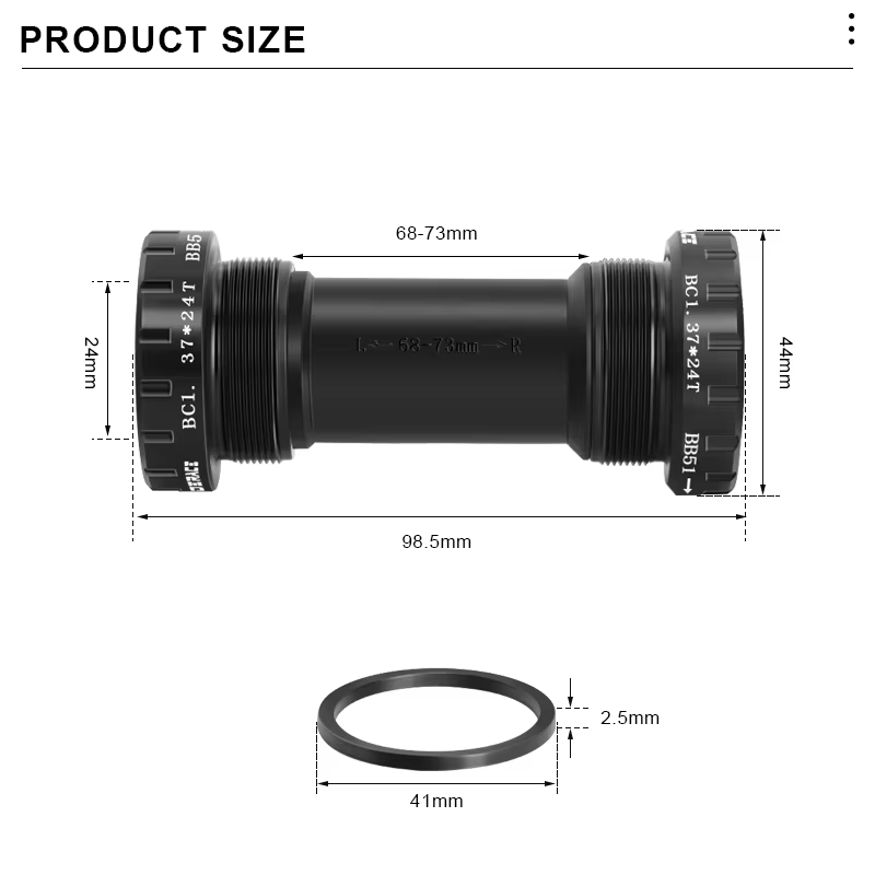 RIDERACE support de pédalier de vélo roulement scellé 24MM BB SET BC1.37-24T BB51 BB52 filetage 68-73mm pour arbre central de VTT