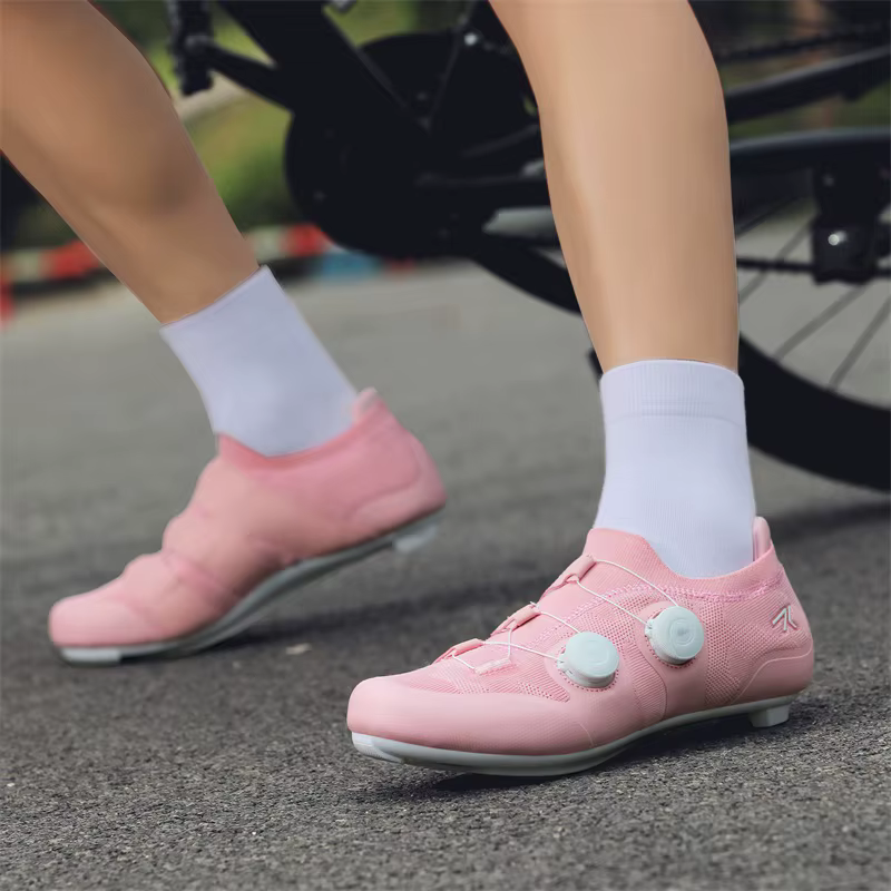 Chaussures de cyclisme sur route hommes femmes rose respirant auto-verrouillage taquet Spd