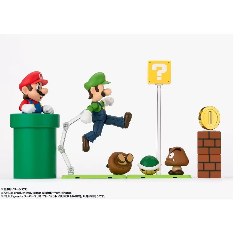 En stock, Bandai S.H.Figuarts, série Super Mario, Luigi, Bowser, Yoshi, pack d'accessoires de scène, figurines d'action, jouets pour garçons et filles, cadeau