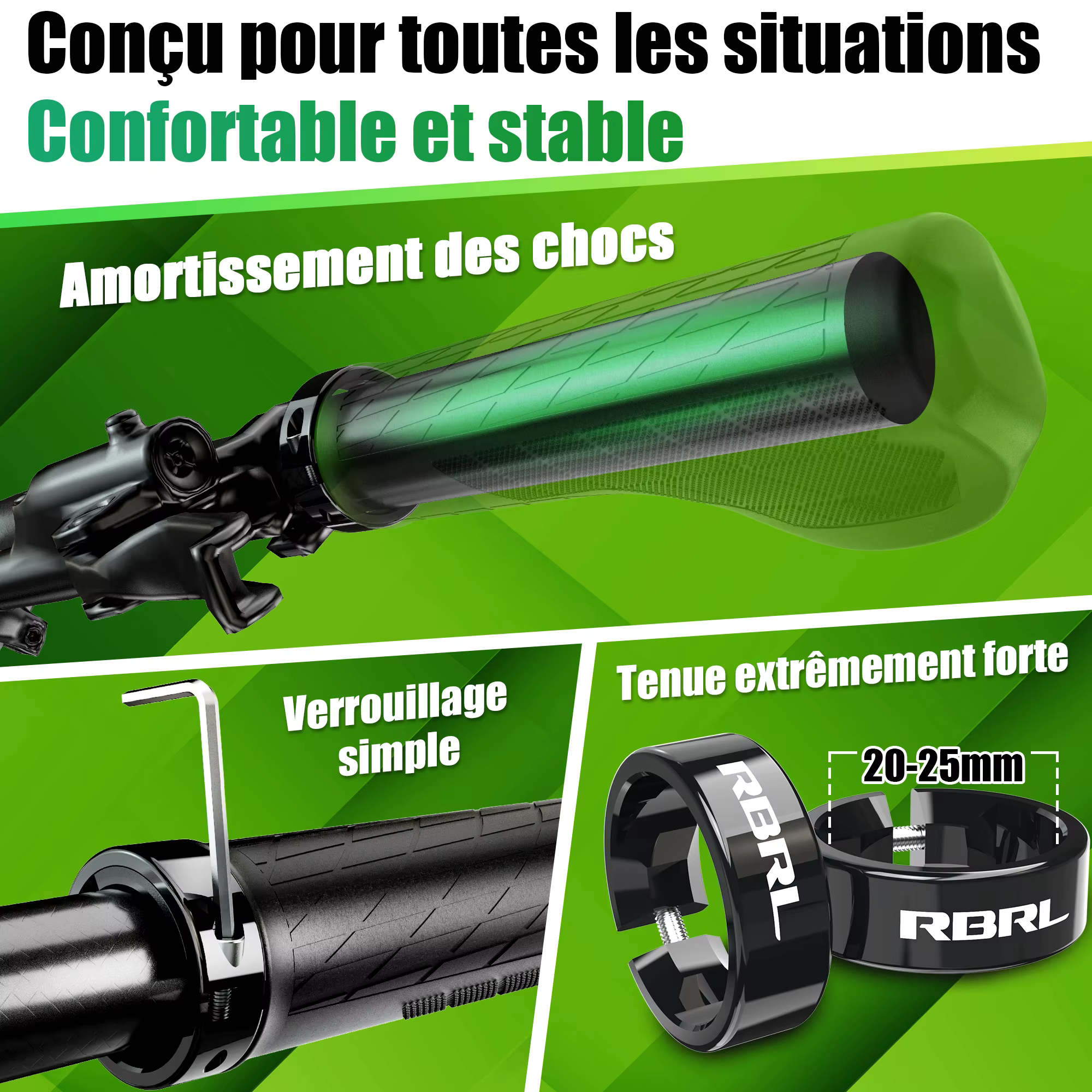 Poignées de vélo anti-aldes ergonomiques en caoutchouc souple