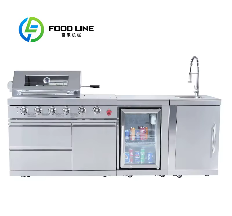 Ensemble de cuisine d'extérieur de luxe moderne 2026 avec barbecue et réfrigérateur pour jardin domestique, grils de barbecue extérieurs personnalisables