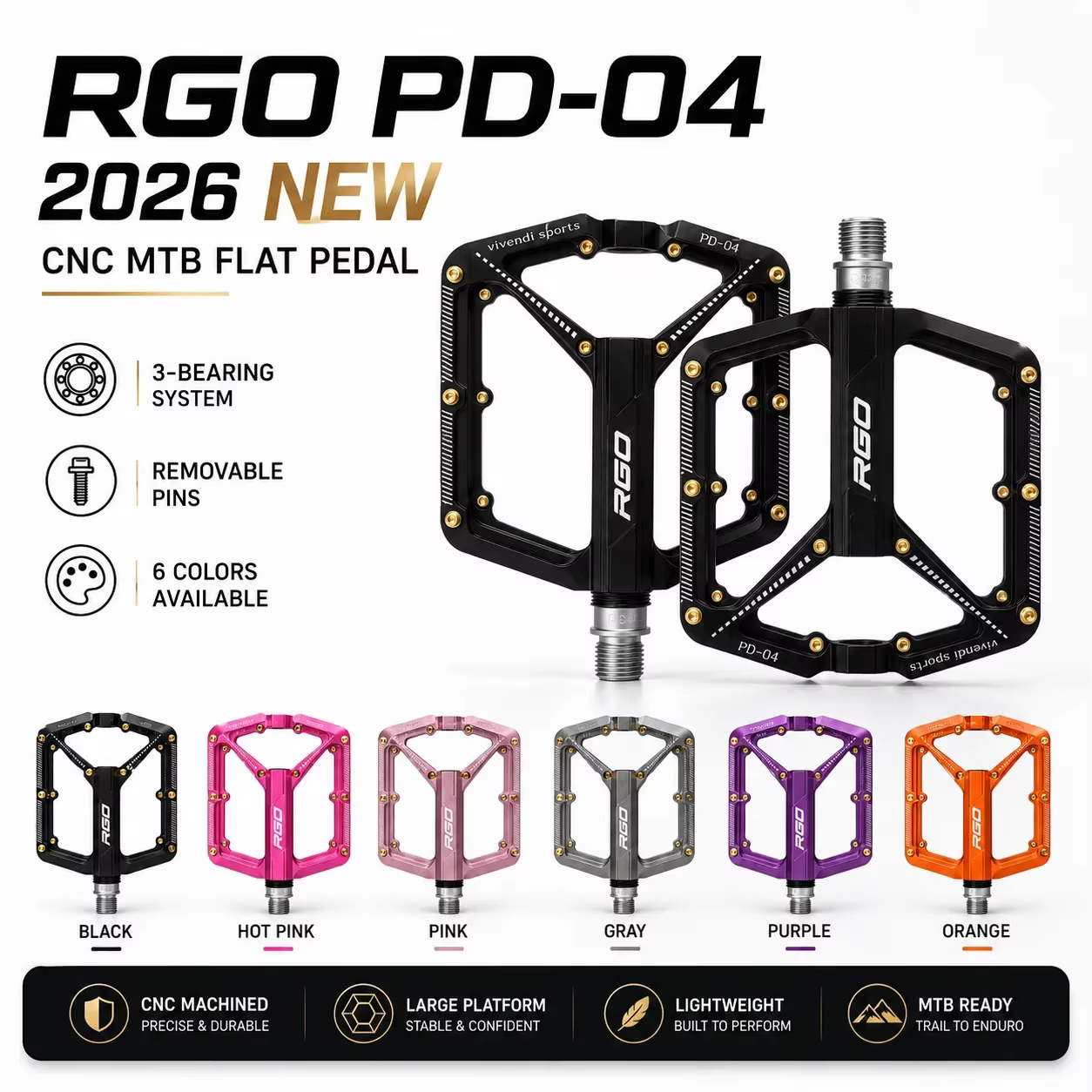 Pédales de vélo GOLDIX RGO PD04 en alliage d'aluminium CNC