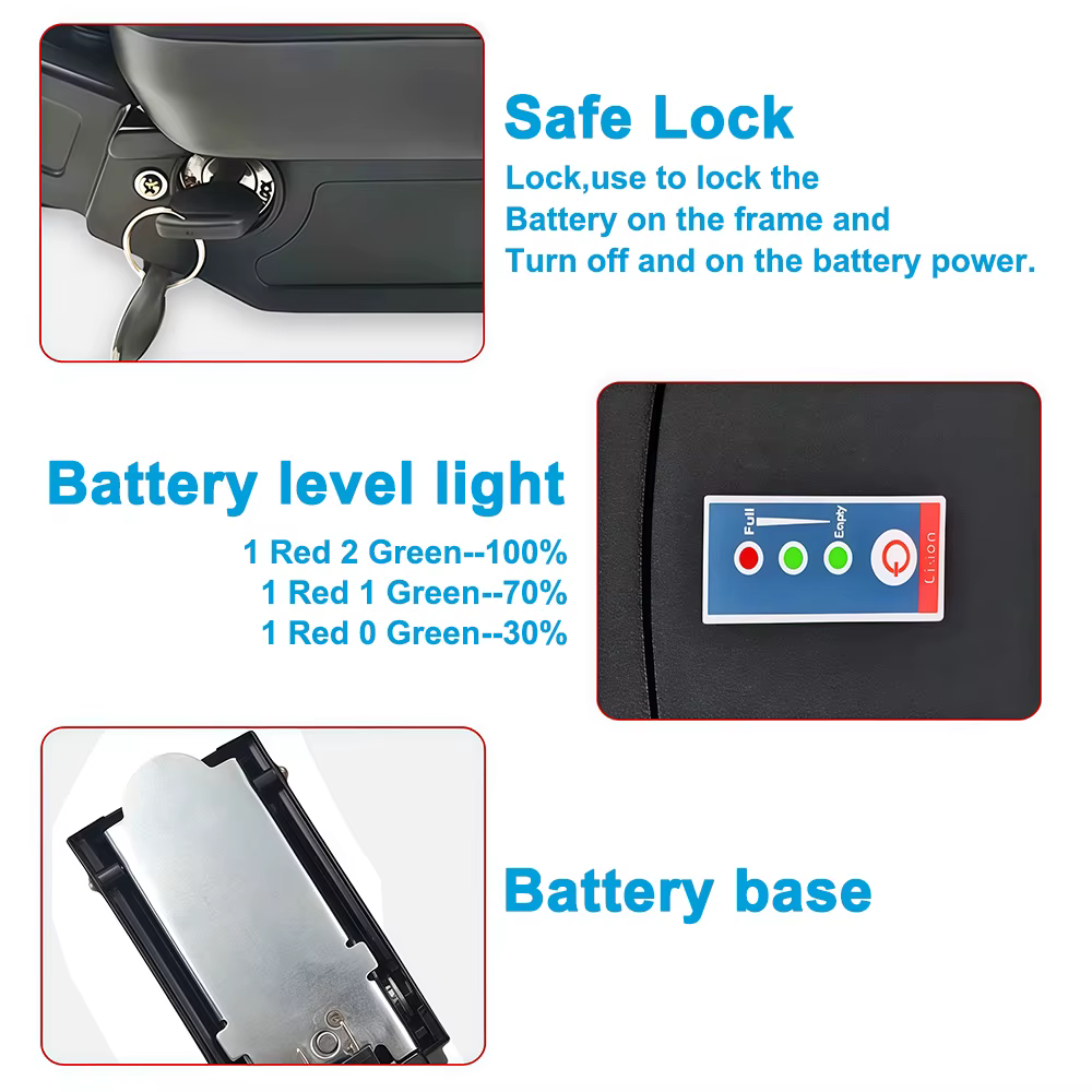 Batterie de vélo électrique 24V 36V 48V, boîtier Frog, pack de batterie de vélo 10Ah 10.4Ah 13Ah, batterie lithium-ion, batterie de vélo pliable