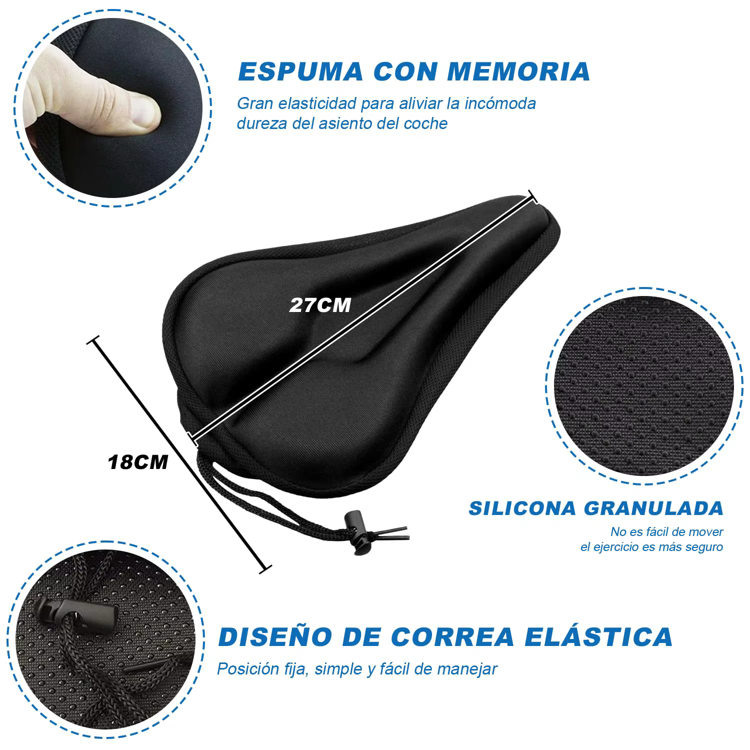 1 housse de selle de vélo rembourrée 3D en mousse gel large pour VTT