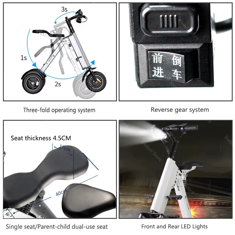 Mini Tricycle Électrique Pliable en Alliage d'Aluminium pour Adulte et Enfant