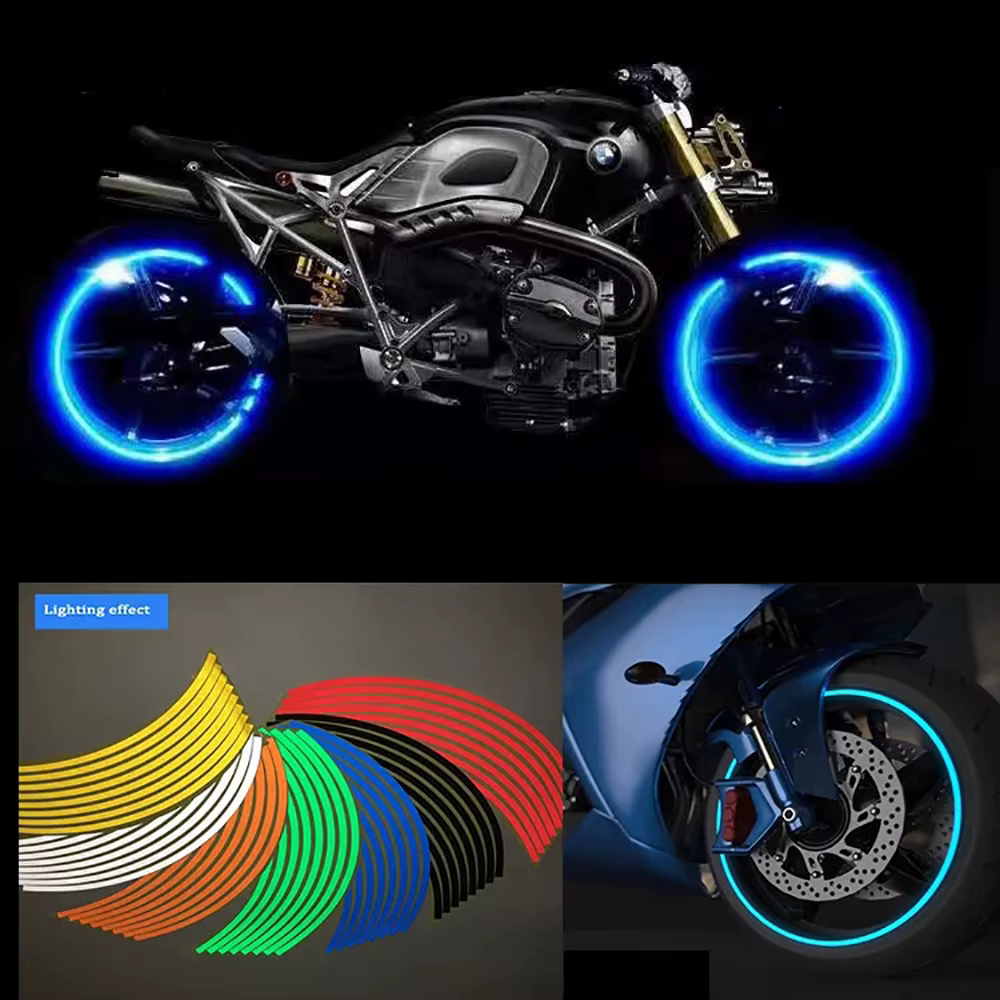 1 jeu de 16 pièces autocollant de roue bande réfléchissante jante vélo moto autocollants pour Honda pour Kawasaki Z750 Z800 pour YAMAHA MT07