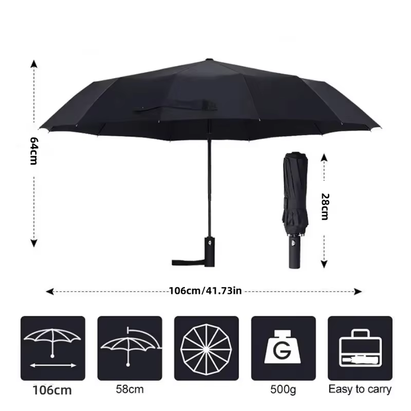 Parapluie pliant automatique 24 baleines 106 cm, grande taille, protection pluie et soleil, pour hommes et femmes, usage extérieur