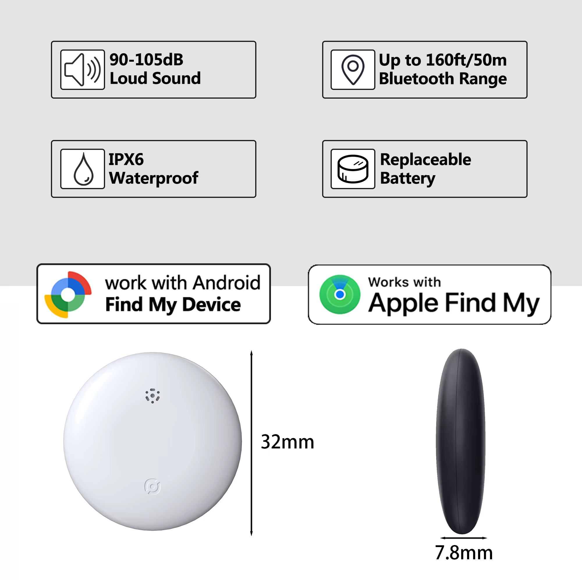 Mini traceur GPS double système pour Apple Find My/Android Google Find Hub App, localisateur d'objets, traceur de vélo/sac