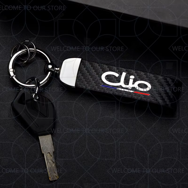 Porte-clés de voiture pour Megane Clio Scenic GT RS, Logo couleur française, widget en métal, accessoires d'ornements en cuir et Fiber de carbone