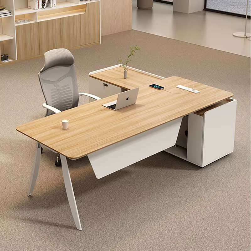 Bureau d'étude en bois moderne, design luxueux et gain de place, pour ordinateur, esthétique, mobilier de bureau sûr et élégant