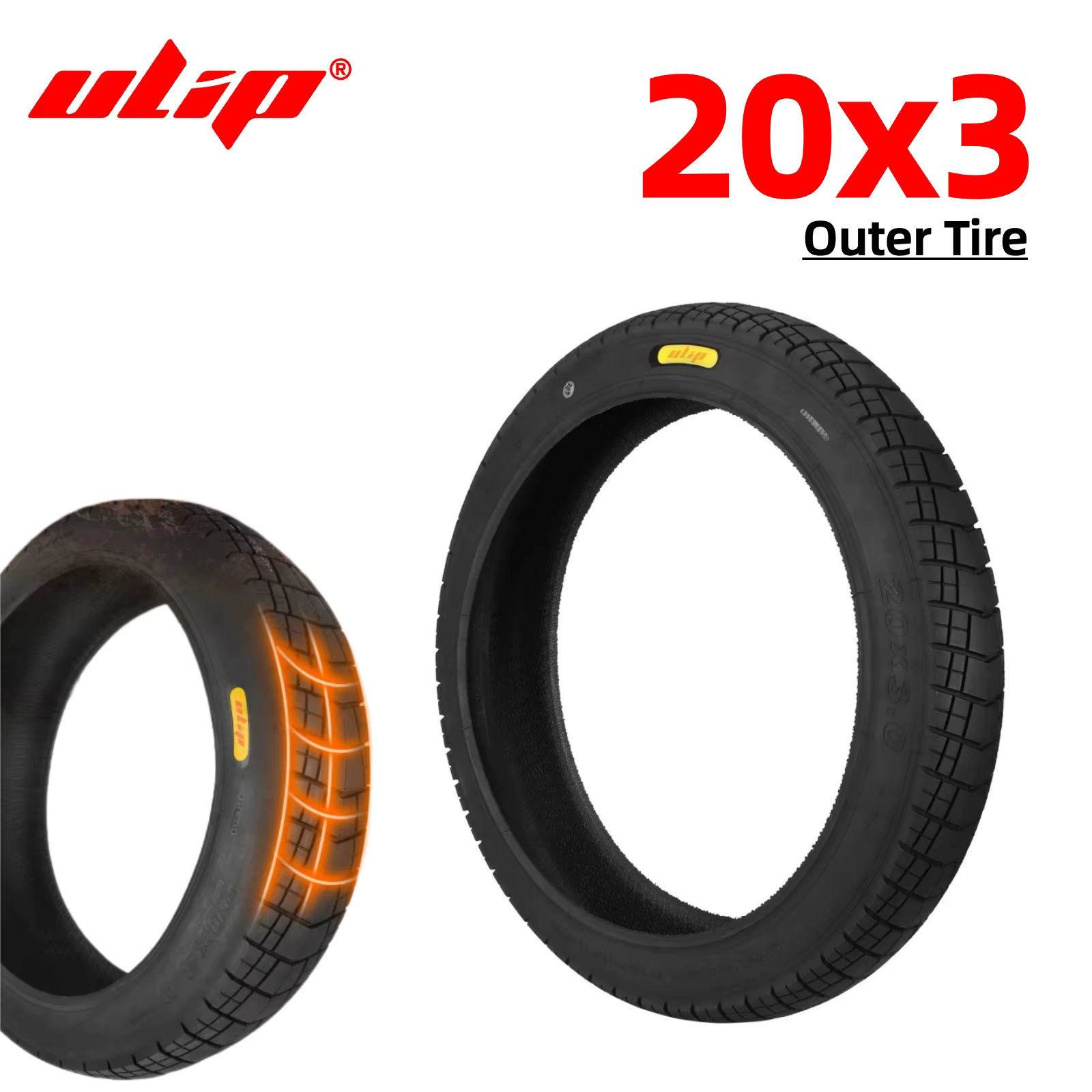 Pneu extérieur Ulip 20x3.0 pour vélo électrique et trottinette