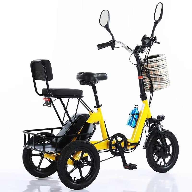 Tricycle électrique pliable de 14 pouces, 350W, 48V10.4Ah, en alliage d'aluminium, vélo électrique pour adultes, écran LCD, réglage à 3 vitesses avec phare et klaxon