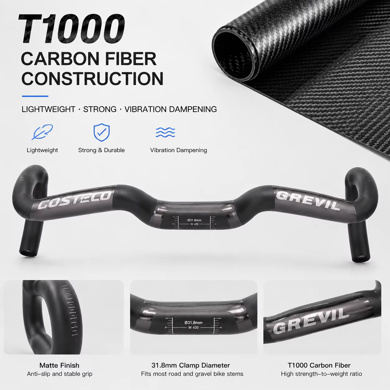 Guidon de vélo de gravier en carbone GREVIL T1000
