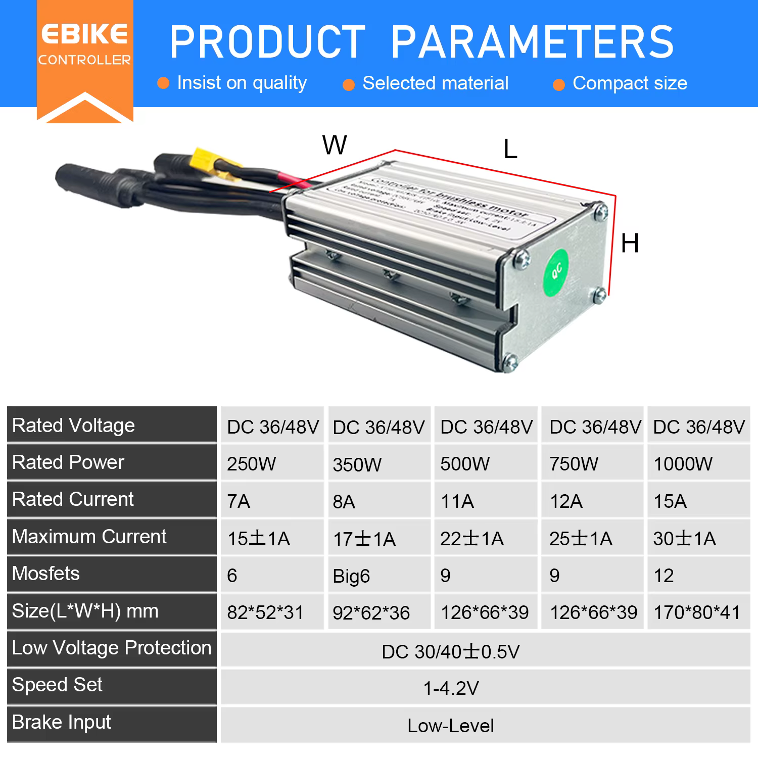 Contrôleur de vélo électrique KT 36V 48V 14A 26A 30A 35A étanche pour moteur brushless 250W-1500W 1T5 3 broches avec
