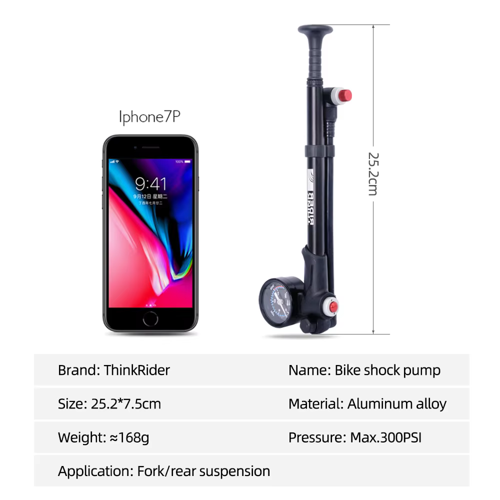 Portable Haute pression 300psi Vélo Pompe À Air avec Jauge pour Fourche et Arrière Suspension Amortisseur Montagne