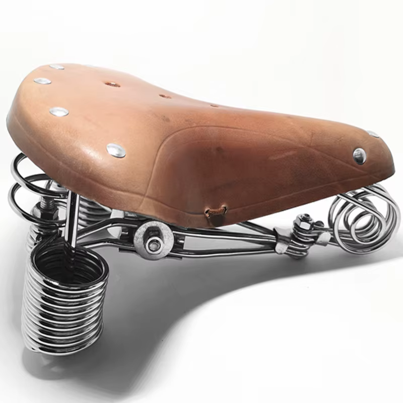 Selle de vélo G46 vintage en cuir de vachette 100% avec cadre métallique à ressorts renforcé