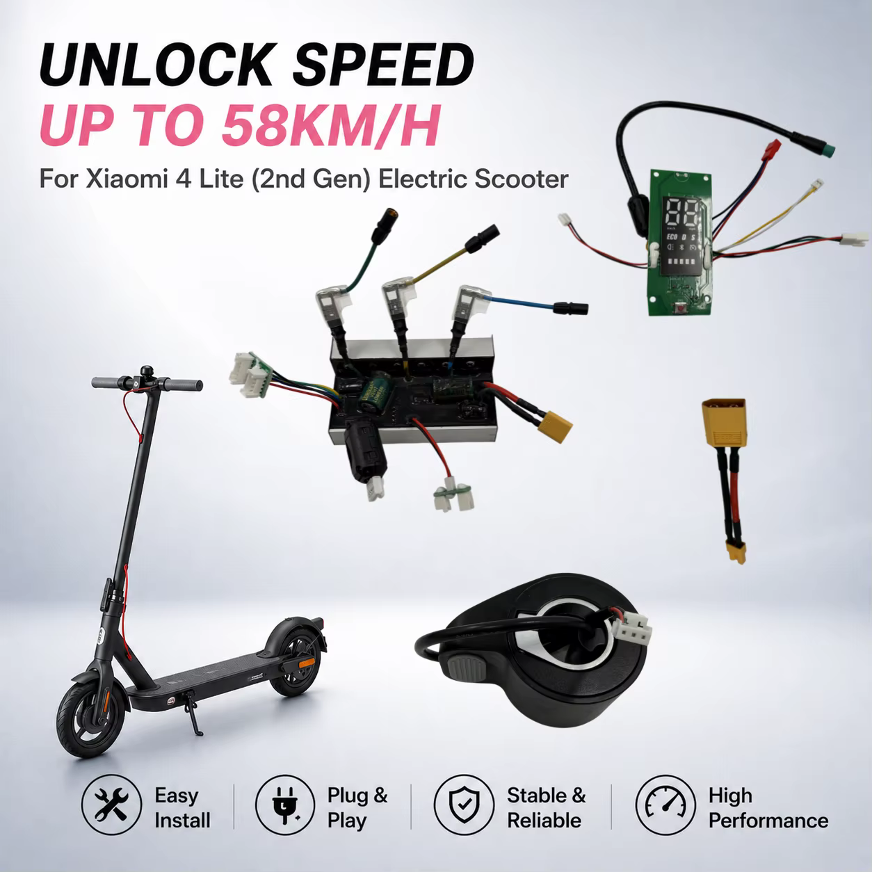 Kit de Contrôleur de Trottinette Électrique jusqu'à 58 km/h pour Xiaomi 4 Lite 2ème Génération – Déverrouillage de la