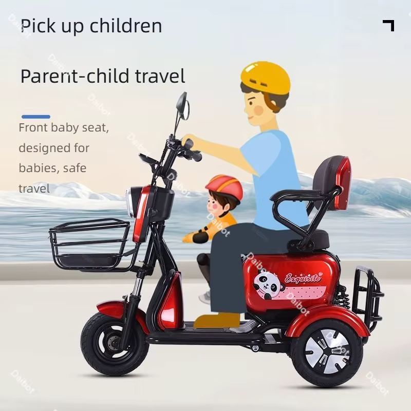 Mini tricycle électrique parent-enfant pour la famille avec siège enfant pliable 800W 48V 3 roues