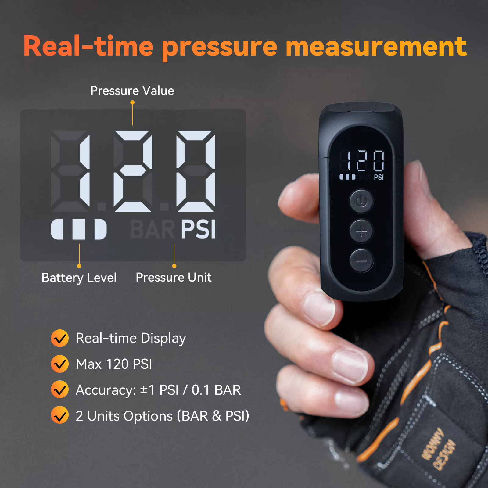 Anoutway AT1 Pro Mini pompe électrique pour vélo gonfleur de pneus sans fil avec écran 25 minutes charge rapide 120PSI Max 450mAh batterie