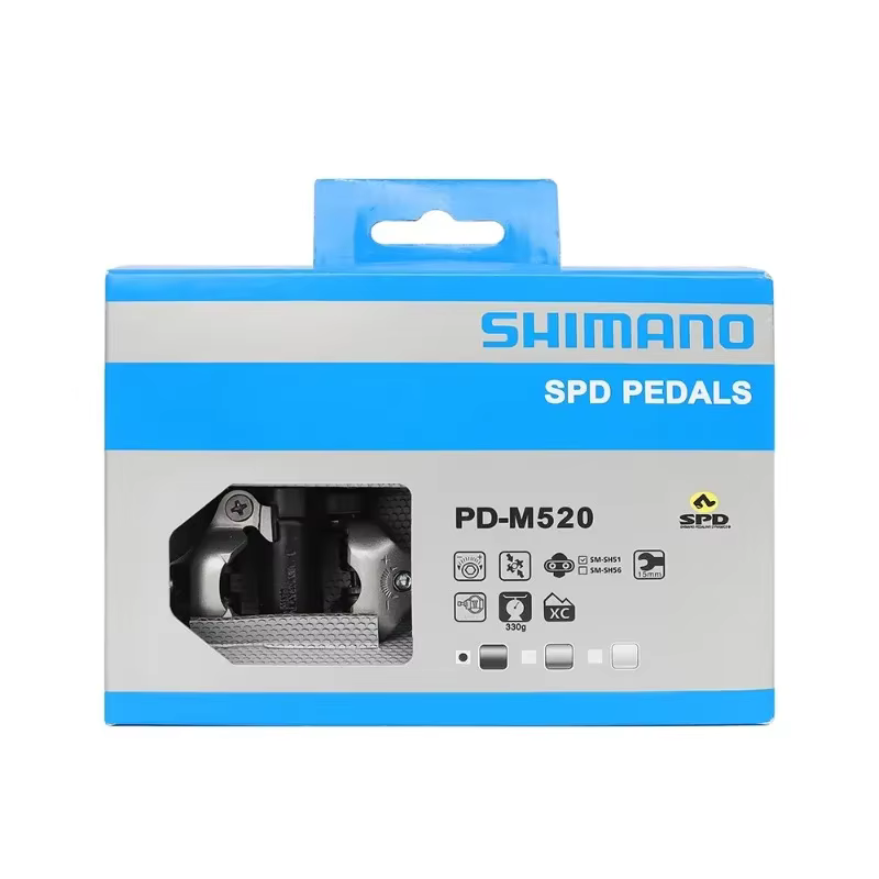 Système de pédales Shimano M520 SPD double face - Fixation facile avec roulements étanches pour une durabilité accrue en cyclisme