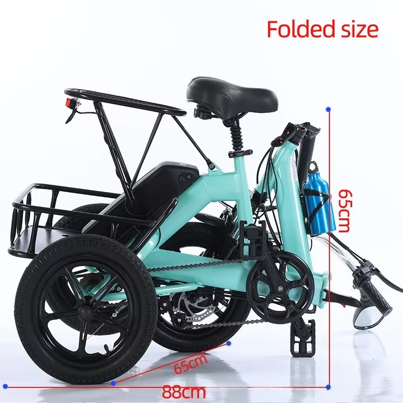Tricycle électrique pliable de 14 pouces, 350W, 48V10.4Ah, en alliage d'aluminium, vélo électrique pour adultes, écran LCD, réglage à 3 vitesses avec phare et klaxon