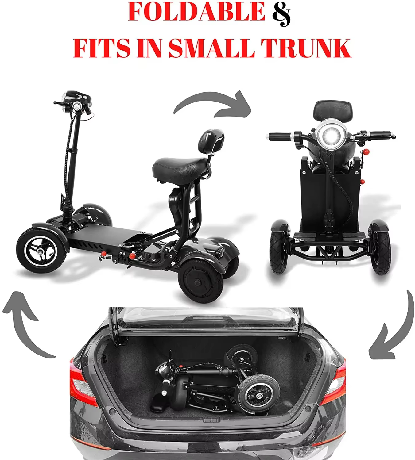 Scooters de mobilité à 4 roues pour 2 personnes avec siège bébé 500W 36V 15.6AH adultes 10 pouces Scooter électrique double moteur