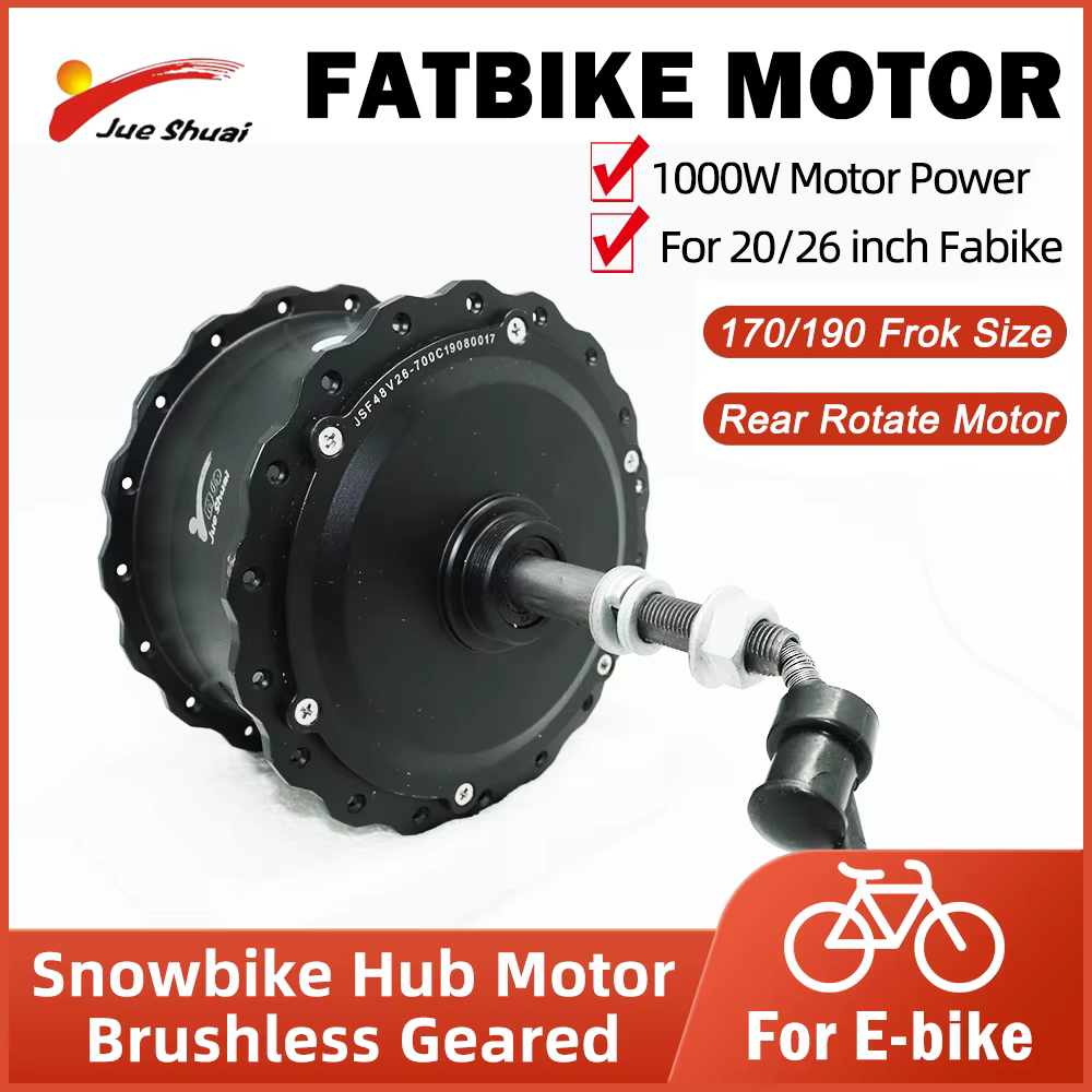 Gros moteur 48V 1000W moteur de roue libre arrière à engrenage sans brosse pour gros vélo électrique neige e-bike 170mm 190mm taille de fourche 20 "26" pneu