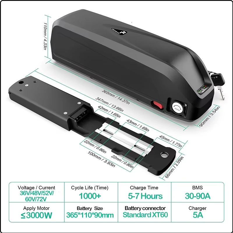 Batterie de vélo électrique Hailong 48V 52V 60V 72V 20/30/40/50Ah